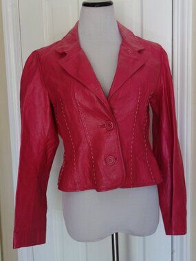 METROSTYLE Pink Leather Contrast Stitching 2 Button Front Jacket – Wmns 10